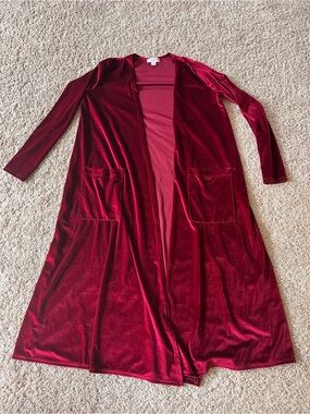 LuLaRoe Solid red velvet long cardigan